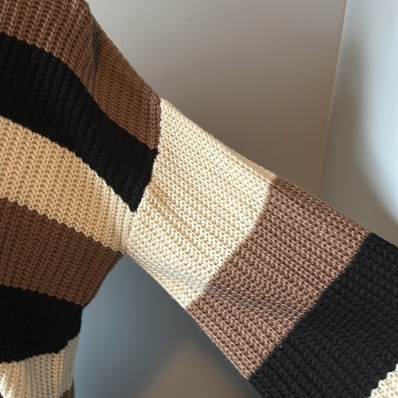 SHEIN Striped Sweater Tan Black Cream Large - Picture 4 of 6
